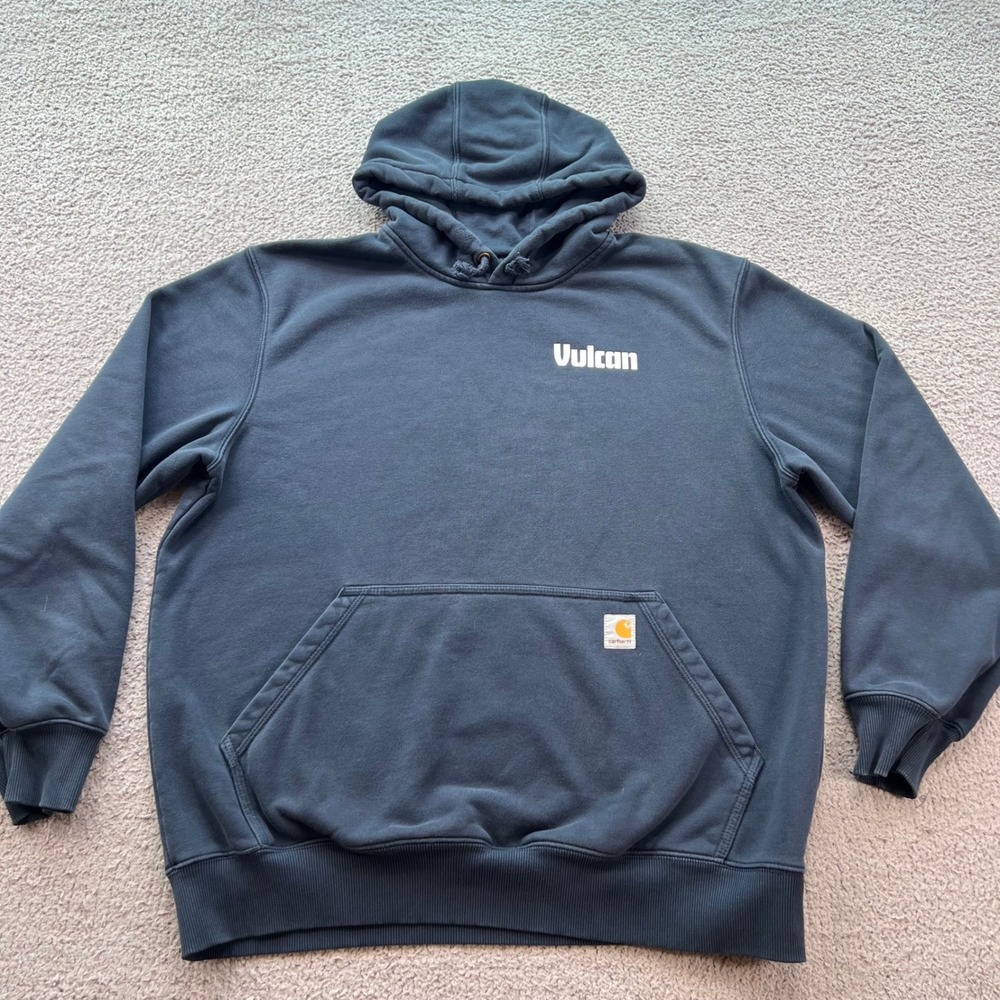 Carhartt Rain Defender Vulcan Materials Graphic Hoodie Navy Blue Mens Large 2020